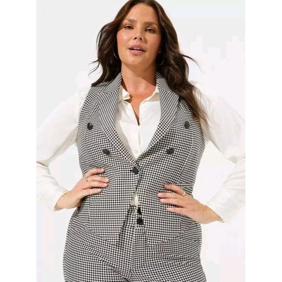 Torrid Vest Womens 3X Houndstooth Plaid Button Up Academia Preppy Office Work - Picture 1 of 9